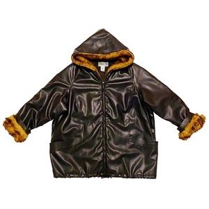 💖 SOLD 💖 Vintage 90s Weather Solutions PVC Faux Leather Faux Fur Cuffs Coat